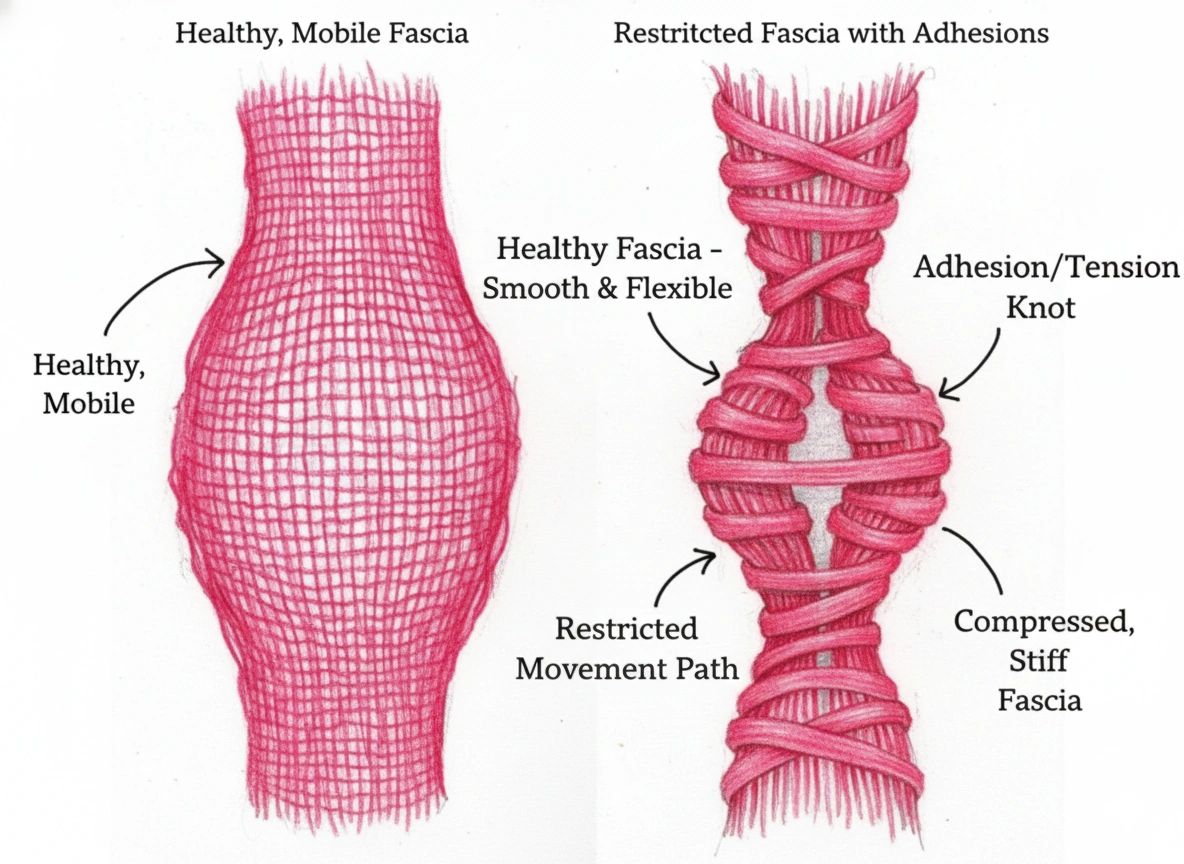 Illustration of dense scar tissue and how it restricts movement